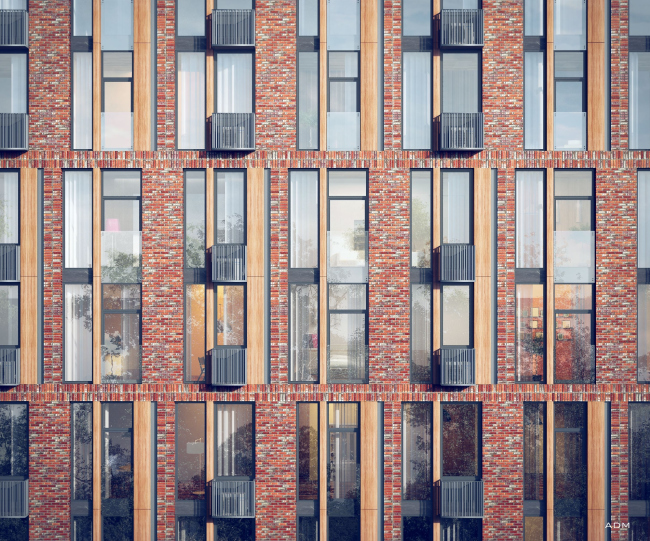 Multifunctional residential complex on the Vorobyevskoe Highway. Fragment of the facade � ADM