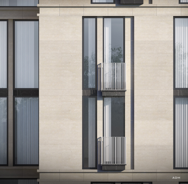 Multifunctional residential complex on the Vorobyevskoe Highway. Fragment of the facade � ADM