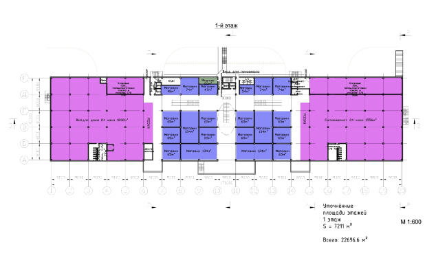 Multifunctional retail center "Five Planets". Plan of the first floor  Totan Kuzembaev Architectural Studio