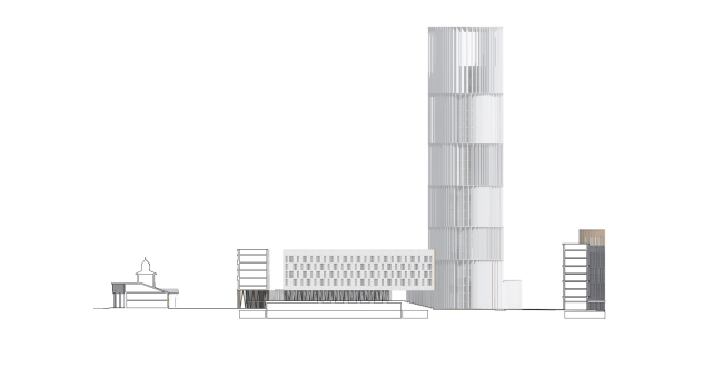 Project of building Kazan's "Sedmoye Nebo" ("Seventh Heaven") residential district. Section view � Sergey Skuratov Architects