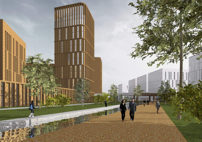 Project of building Kazan's "Sedmoye Nebo" ("Seventh Heaven") residential district. Park, brick and whitestone embankments on the different banks of the river � Sergey Skuratov Architects