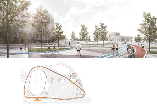 Bicycle track from "Praktika"Bureau. Concept of "Dinamo" Boulevard. Author: Daria Gerasimova