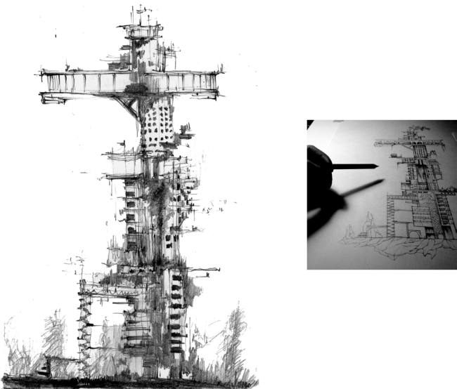 Sketch of Dinamo Tower. Concept of "Dinamo"Boulevard. Author: Daria Zaitseva