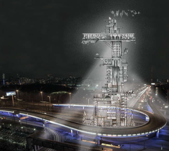 Photomontage with Dinamo Tower. Concept of "Dinamo" Boulevard. Author: Daria Zaitseva