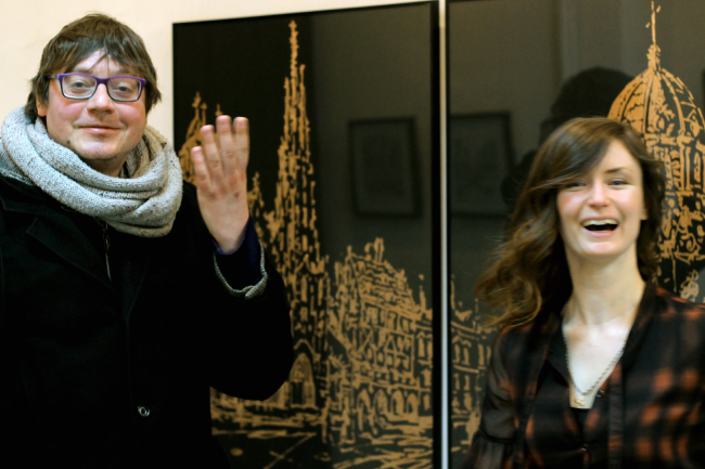 Sergey Khachaturov and the curator of the exhibition Anastasia Dokuchaeva  Sophia Remez