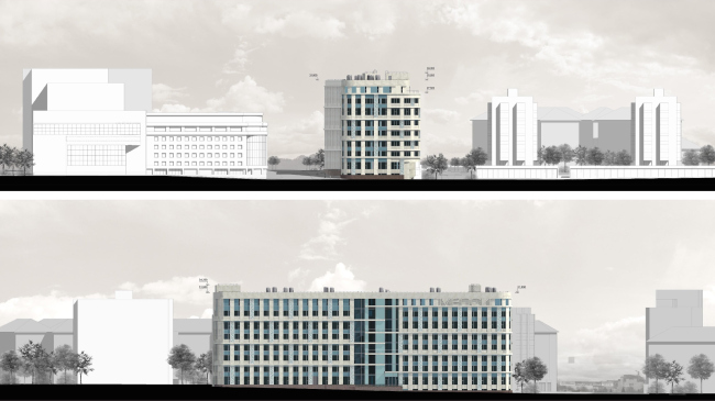 Architectural solution of the facades of the diagnostic and treatment center. Facades  GrandProjectCity