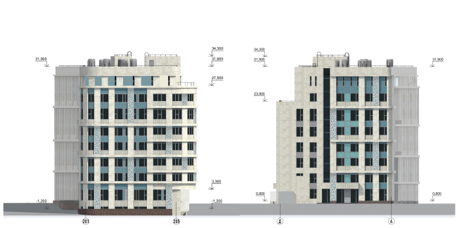 Architectural solution of the facades of the diagnostic and treatment center. Facade  GrandProjectCity