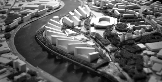 Photo fixation of the model. Top view. Concept of a multifunctional residential complex with objects of social infrastructure � Ostozhenka