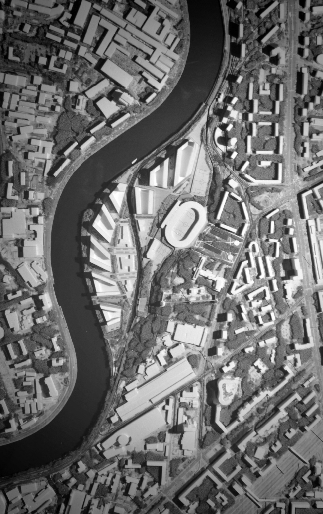 Photo fixation of the model. Top view. Concept of a multifunctional residential complex with objects of social infrastructure  Ostozhenka