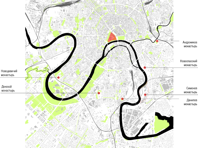 The southern half-ring of "fortress" monasteries. Concept of a multifunctional residential complex with objects of social infrastructure  Ostozhenka