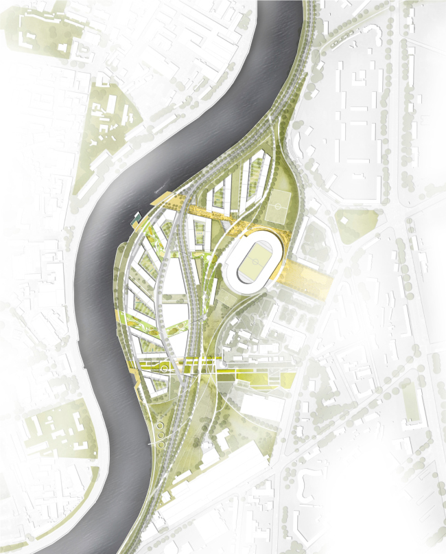 Master plan of the landscape design. Concept of a multifunctional residential complex with objects of social infrastructure  Ostozhenka