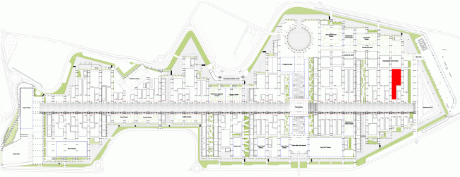 Master plan EXPO 2015, the Russian pavilion marcked in red. Image courtesy by SPEECH.