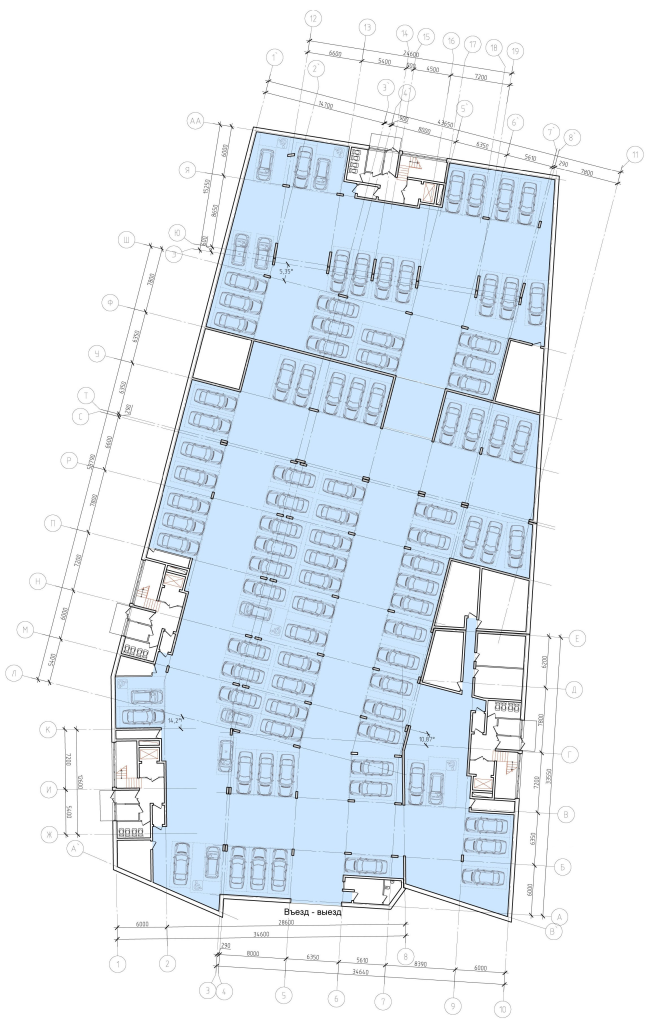 Plan of the underground parking garage of Residential Building #1  "Architecturium"