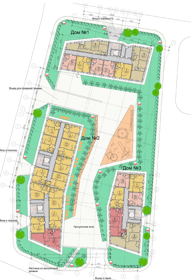 Plan of the first floor of the units of Residential Building #1  "Architecturium"