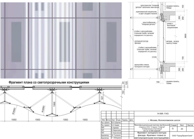 Multifunctional complex of "Spartak" football stadium. Fragment of the cold contour of the facade  GrandProjectCity