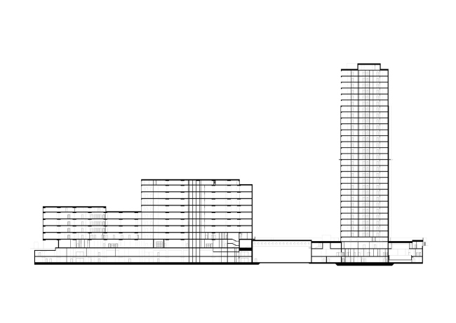 Multifunctional complex at Mytnaya Street. Section view  Ostozhenka