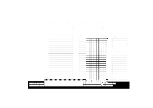 Multifunctional complex at Mytnaya Street. Section view � Ostozhenka