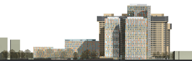 Multifunctional complex at Mytnaya Street. Development drawing along Mytnaya Street. At the background, the towers of "Constellation Capital 1" (built by Ostozhenka earlier) are to be seen � Ostozhenka