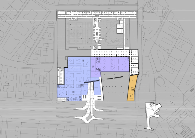 Project for New National Gallery and Ludwig Museum in Budapest. Plan of the basement floor  (designed by) Erick van Egeraat