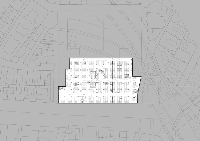 Project for New National Gallery and Ludwig Museum in Budapest. Plan of the underground parking garage  (designed by) Erick van Egeraat