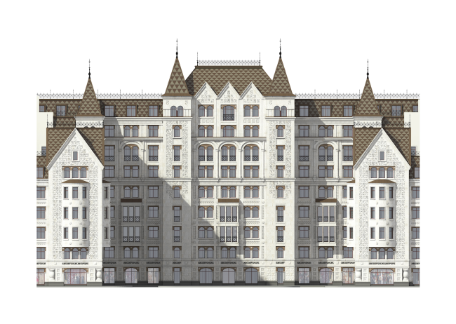 Multi-apartment building with integrated premises in Baskov Alley. Facade � Eugene Gerasimov and partners