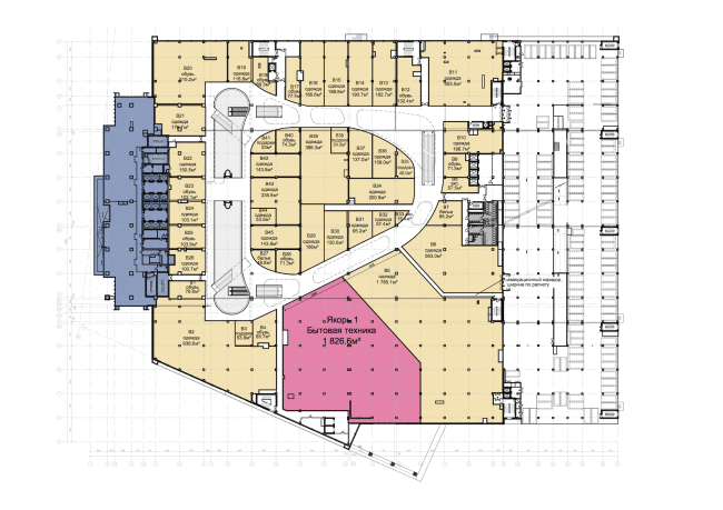 Shopping and business center "Vodny". Plan of the 2nd floor  Atrium Architects
