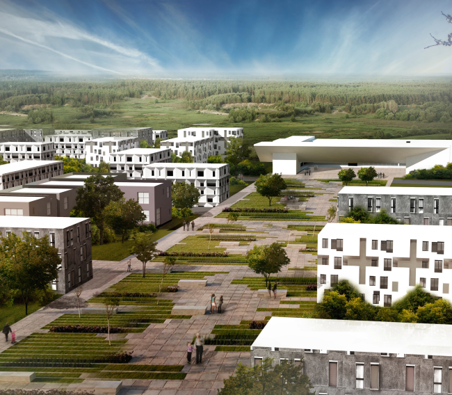 Architectural and engineering proposal on the housing project in Ilinskoe. View of the "quadrant" planning  Vissarionov Studio