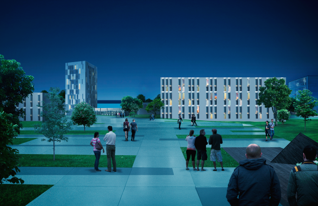 Architectural and engineering proposal on the housing project in Ilinskoe. View from the central boulevard  Vissarionov Studio