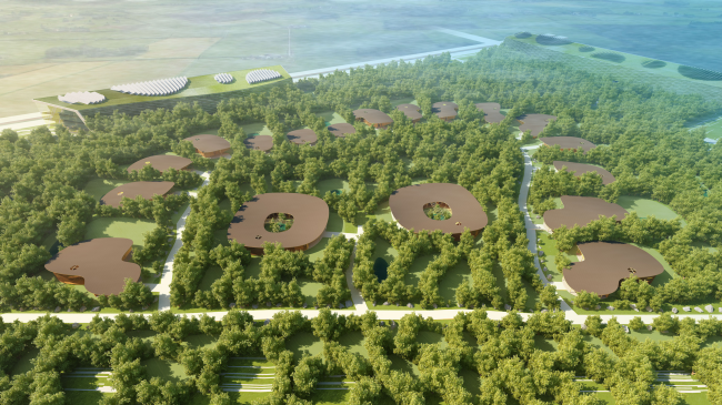Architectural concept of "Ishim" techno-park. Axonometry � Totan Kuzembaev Studio