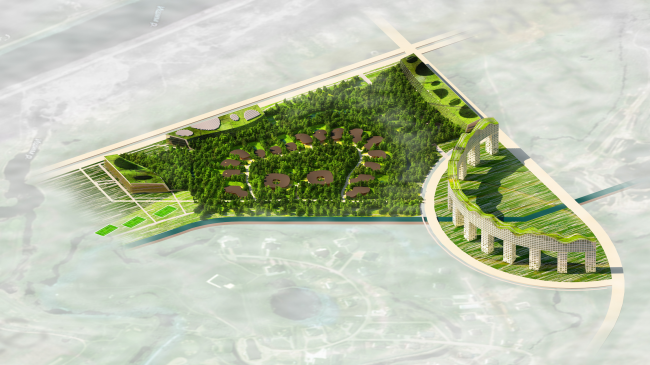 Architectural concept of "Ishim" techno-park. Axonometry � Totan Kuzembaev Studio