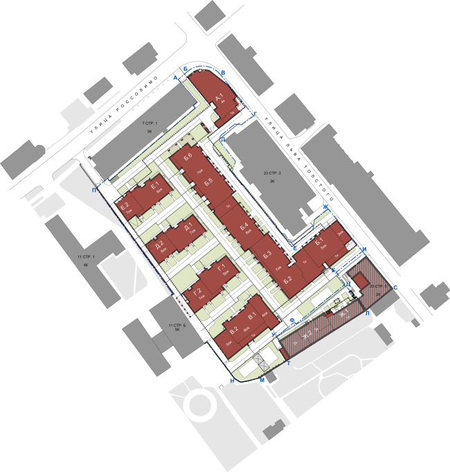 Residetial complex at the Leo Tolstoy Street. Master plan  "Sergey Kiselev and Partners"