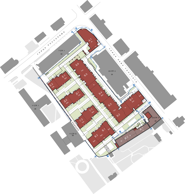 Residetial complex at the Leo Tolstoy Street. Master plan � "Sergey Kiselev and Partners"