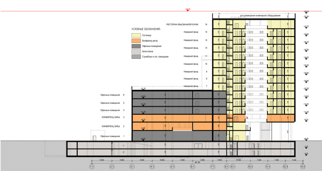 Многофункциональный комплекс на Тульской. Разрез © ООО «Альянс-Бюро» Многофункциональный комплекс на Тульской. Разрез © ООО «Альянс-Бюро»