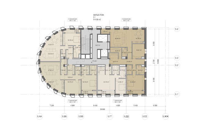 Multifunctional residential development in Khamovniki (Quarter 5 of "Sadovye Kvartaly" complex). Plan of floors 3-5 of Building 5.1 � Sergey Skuratov Architects