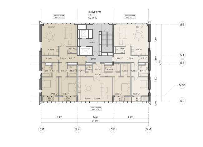 Multifunctional residential development in Khamovniki (Quarter 5 of "Sadovye Kvartaly" complex). Plan of the 6th floor of Building 5.2  Sergey Skuratov Architects