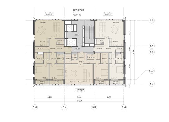 Multifunctional residential development in Khamovniki (Quarter 5 of "Sadovye Kvartaly" complex). Plan of the 6th floor of Building 5.2 � Sergey Skuratov Architects