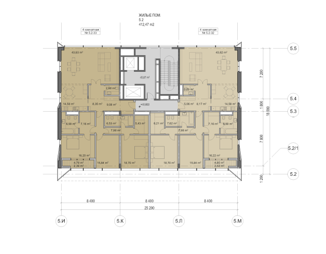 Multifunctional residential development in Khamovniki (Quarter 5 of "Sadovye Kvartaly" complex). Plan of floors 12-14 of Building 5.2 � Sergey Skuratov Architects