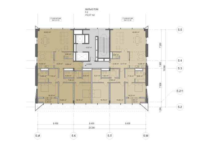 Multifunctional residential development in Khamovniki (Quarter 5 of "Sadovye Kvartaly" complex). Plan of floors 12-14 of Building 5.2  Sergey Skuratov Architects