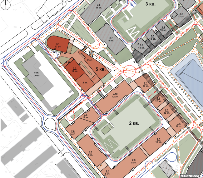 Multifunctional residential development in Khamovniki (Quarter 5 of "Sadovye Kvartaly" complex). Transportantion layout � Sergey Skuratov Architects