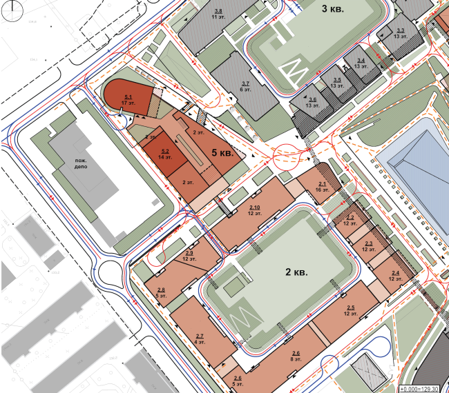 Multifunctional residential development in Khamovniki (Quarter 5 of "Sadovye Kvartaly" complex). Transportantion layout  Sergey Skuratov Architects