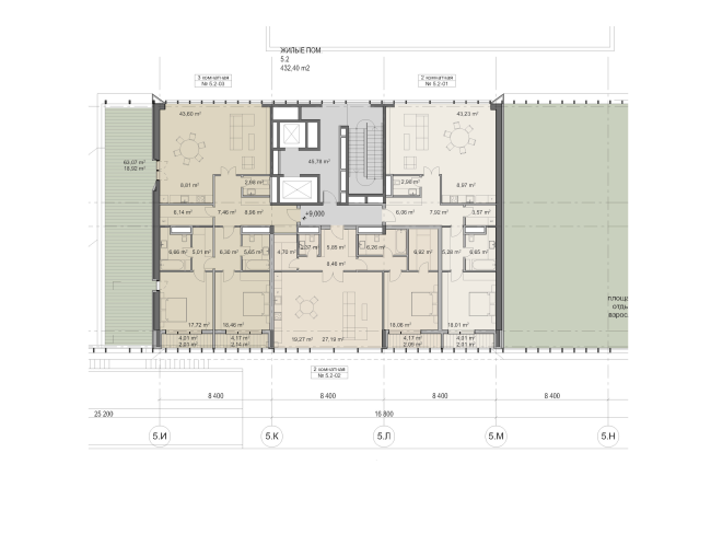 Multifunctional residential development in Khamovniki (Quarter 5 of "Sadovye Kvartaly" complex). Plan of the third floor of Building 5.2 � Sergey Skuratov Architects