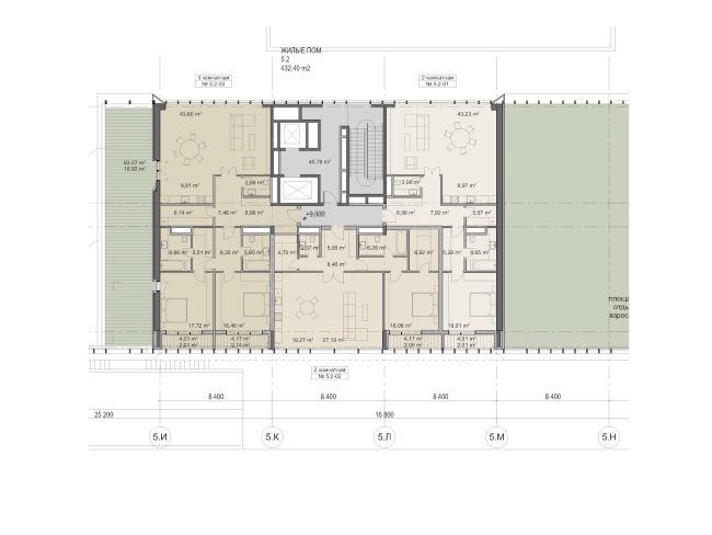 Multifunctional residential development in Khamovniki (Quarter 5 of "Sadovye Kvartaly" complex). Plan of the third floor of Building 5.2  Sergey Skuratov Architects