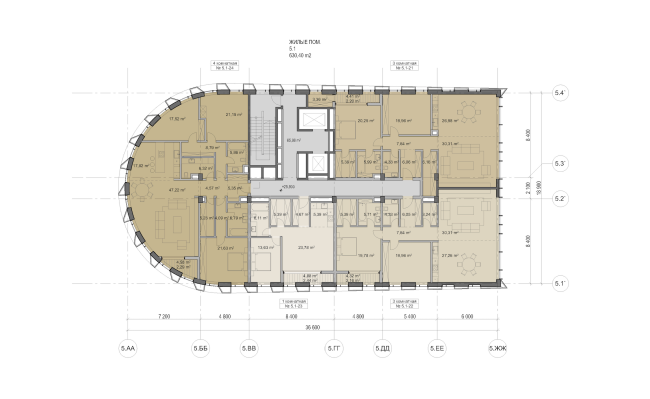 Multifunctional residential development in Khamovniki (Quarter 5 of "Sadovye Kvartaly" complex). Plan of floors 7-16 of Building 5.1  Sergey Skuratov Architects