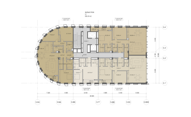 Multifunctional residential development in Khamovniki (Quarter 5 of "Sadovye Kvartaly" complex). Plan of floors 7-16 of Building 5.1 � Sergey Skuratov Architects