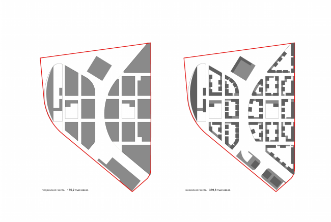 Project of building Kazan's "Sedmoye Nebo" ("Seventh Heaven") residential district. Plan of the above-ground and underground parts  Sergey Skuratov Architects