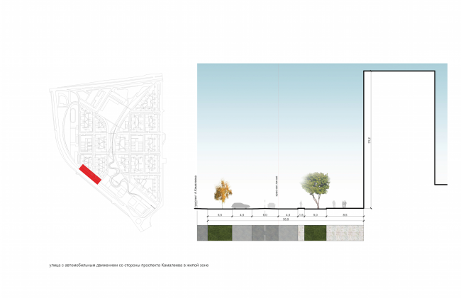 Project of building Kazan's "Sedmoye Nebo" ("Seventh Heaven") residential district. Street profile  Sergey Skuratov Architects