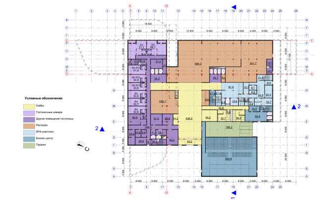 RADISSON BLU MOSCOW RIVERSIDE HOTEL&SPA. Plan of the first floor  Asadov Architectural Bureau; GrandProjectCity; Polyansky Institute of Architecture