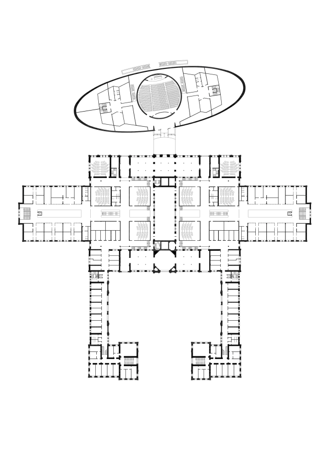 The campus of the Higher Management School of Saint Petersburg State University. Axonometry. The stalls. Plan. Reconstruction, 2014  Studio 44