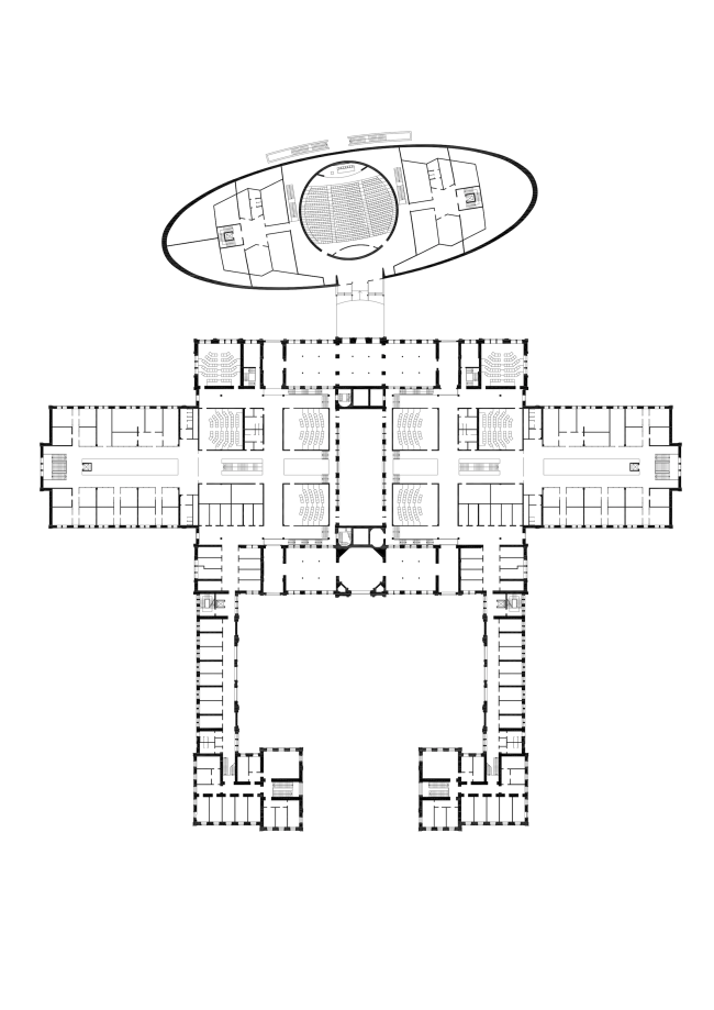 The campus of the Higher Management School of Saint Petersburg State University. Axonometry. The stalls. Plan. Reconstruction, 2014 � Studio 44