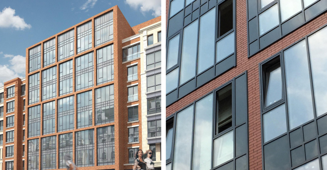 Malaya Pirogovskaya, 8. On the left: facade upon the project by "Group ABV". On the right: the implemented facade with arbitrary substandard elements. Image courtesy by "Group ABV"